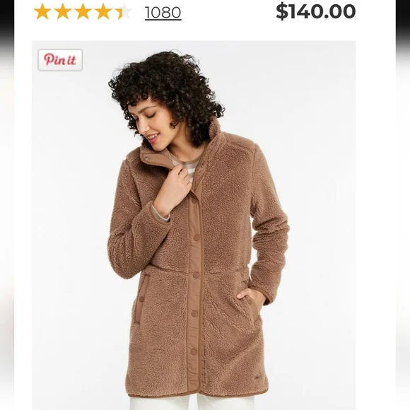 L.L. Bean Sherpa Fleece Coat In Hazelnut Large - Picture 2 of 13